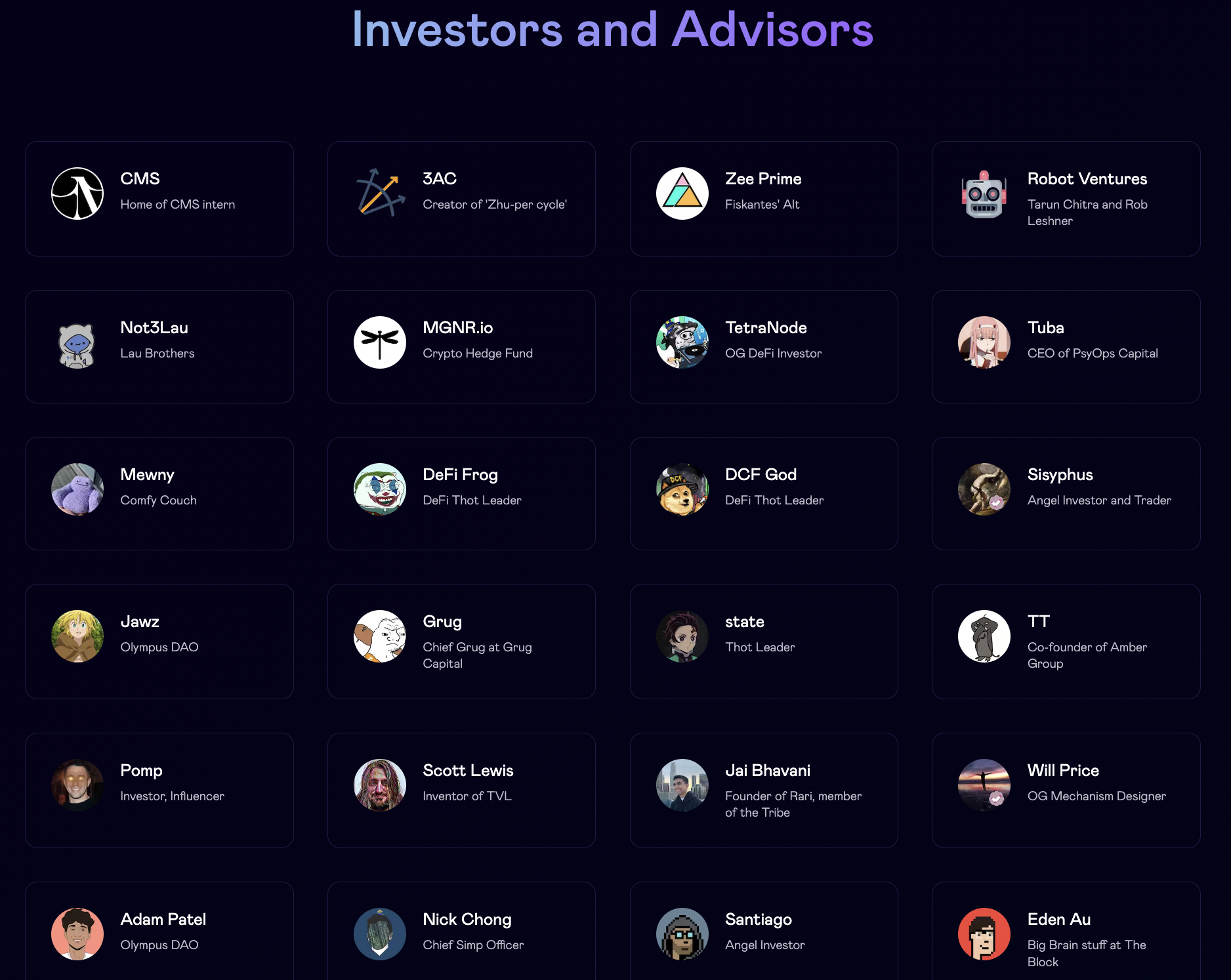 Investors & Advisors of the Rage Trade project