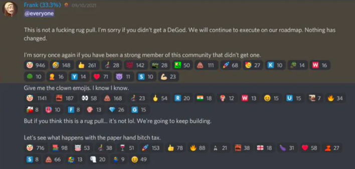 Frank's apology message on Discord