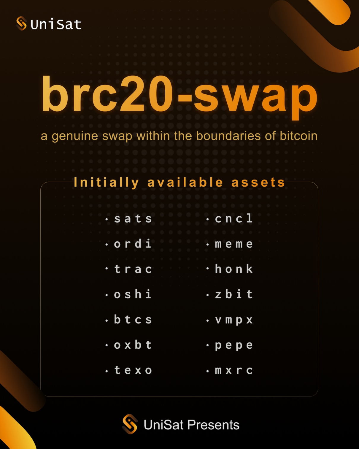 Unisat announces 14 initial brc 20 tokens supported by brc20-swap