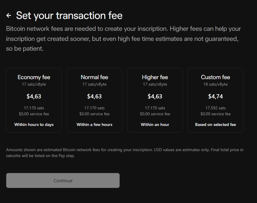 Select transaction fee