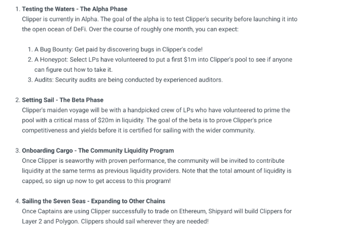 Roadmap of the Clipper project