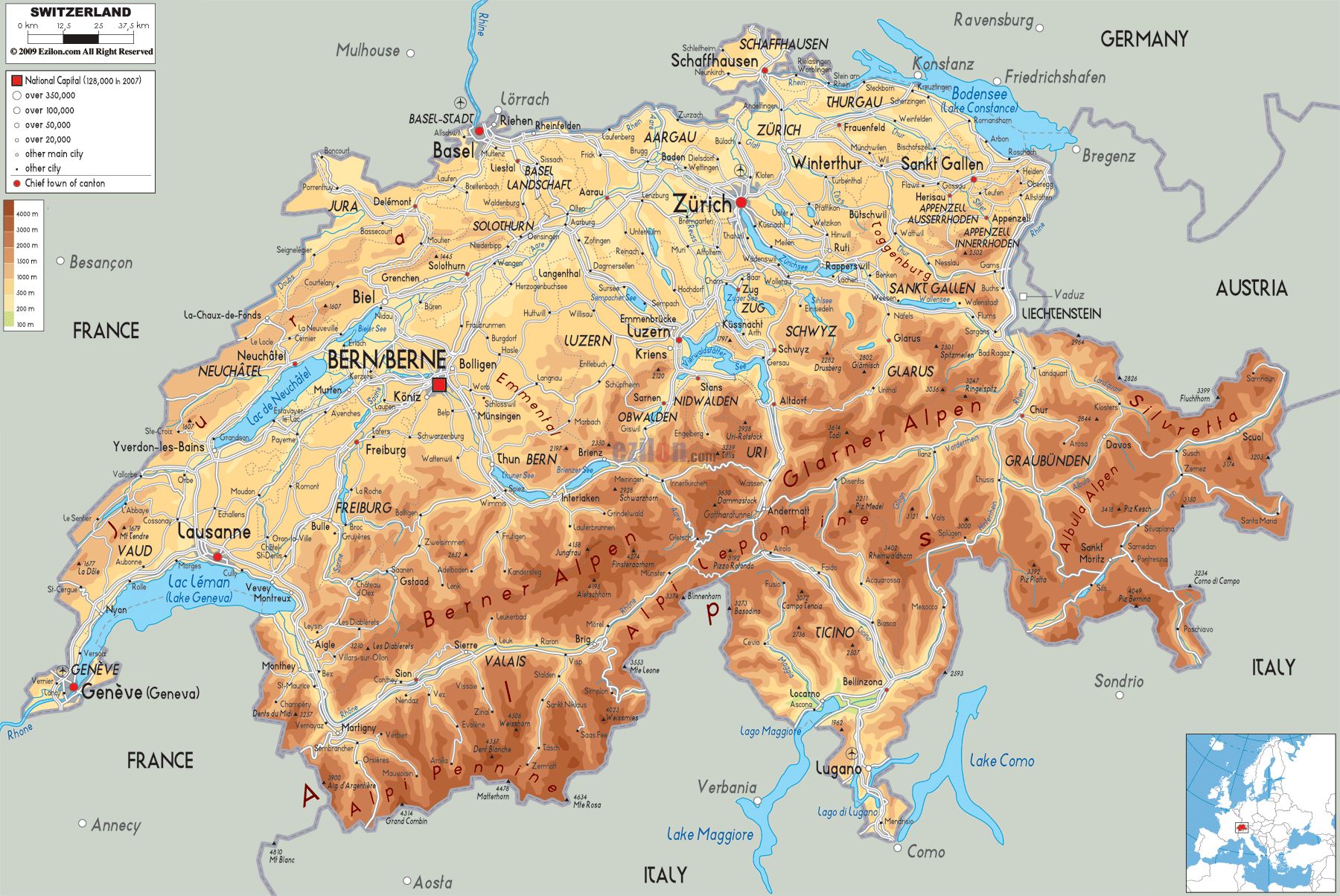 Geographical location of Switzerland